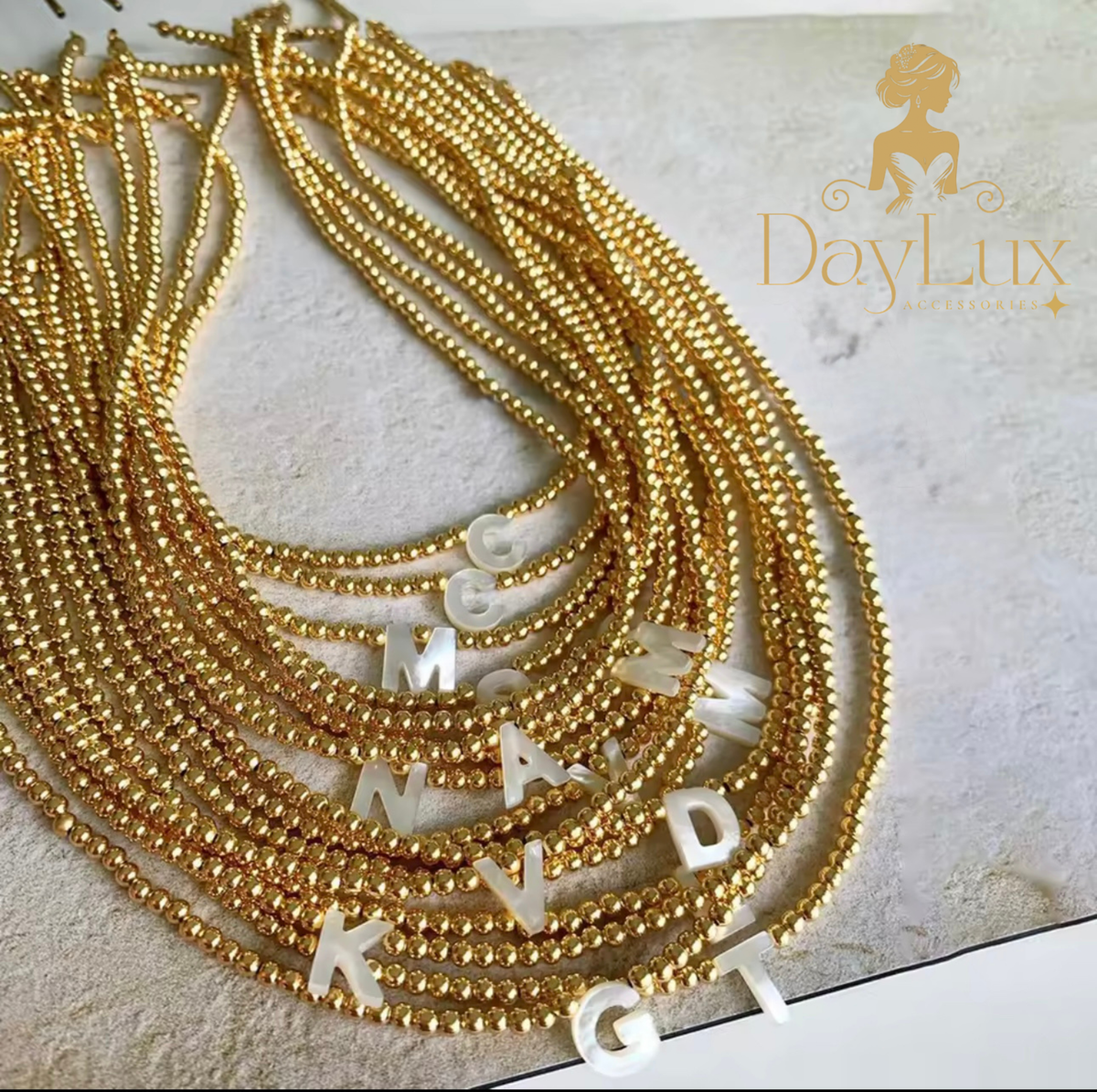 Gold Beaded Initial Necklace