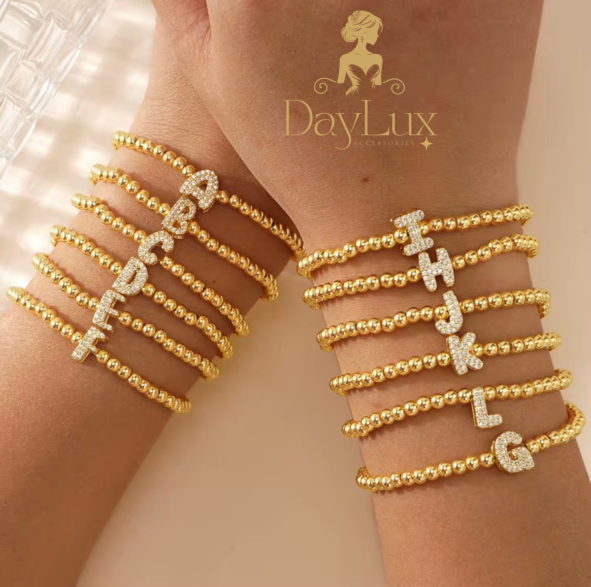 18K Gold Plated Initial Beaded Bracelet
