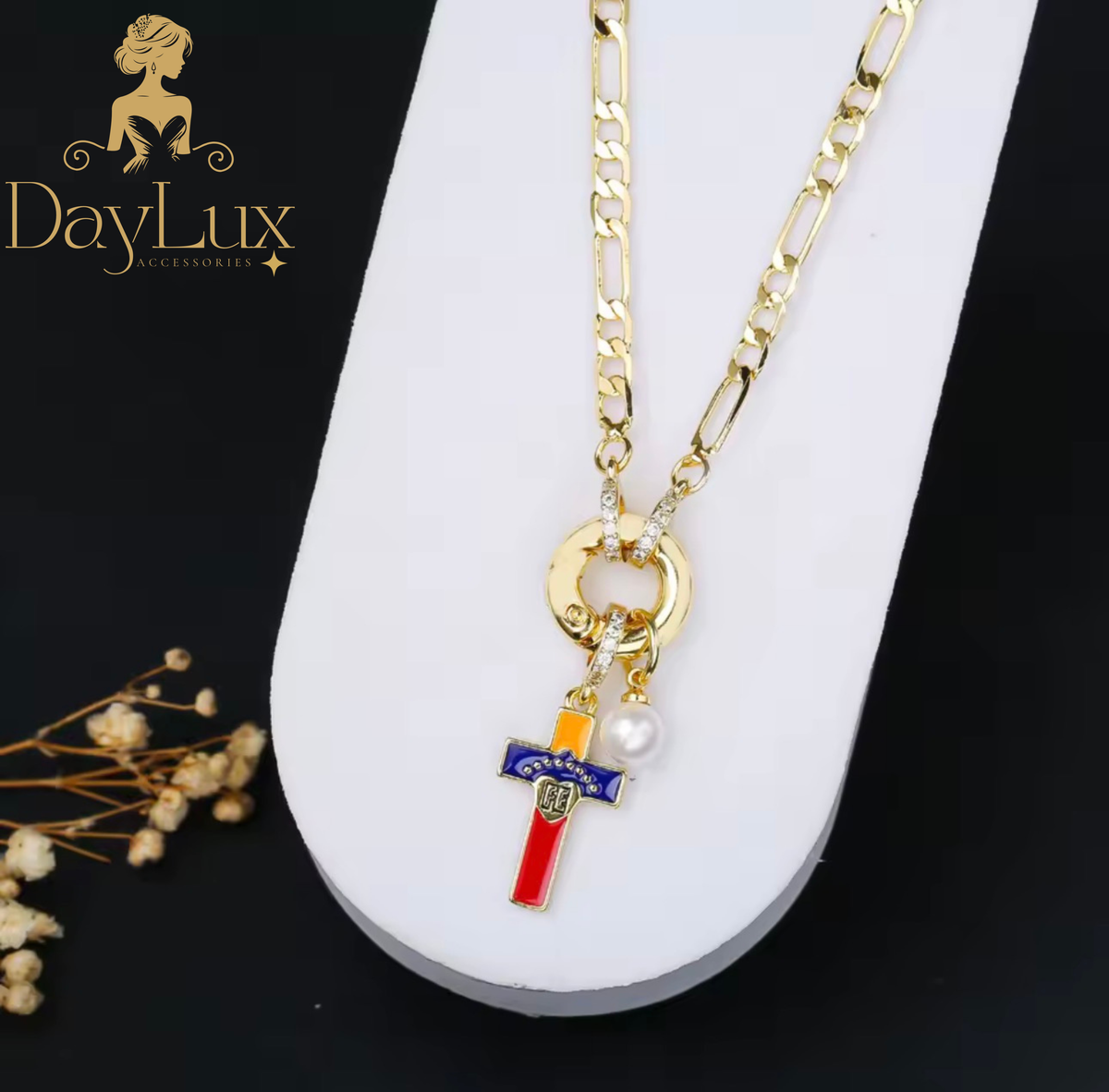 Venezuela Cross Fe Charm Gold Plated Necklace