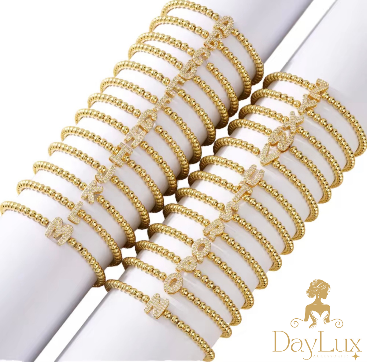 18K Gold Plated Initial Beaded Bracelet
